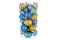 Набор елочных шаров, цвет - синий с золотым, 40шт - 6см, 5см, 4см, 3см: перламутровый микс с матовыми шарами.