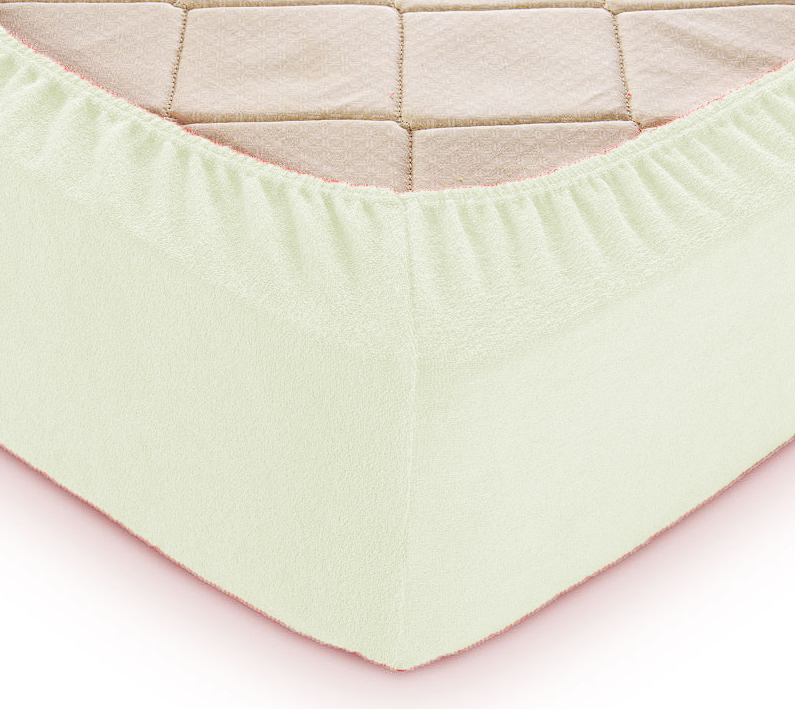 Махрова простирадло 90 200 однотонна полуторна, простирадла на резинці якісне зносостійке Кремовий, фото 1