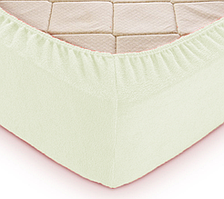 Щільне натяжне простирадло на матрац 200 220 однотонне махрове, простирадло на гумці зносостійке Кремовий