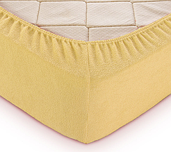 Захисне простирадло на матрац 200 220 махра двоспальне однотонне, натяжні простирадла каура якісне Жовтий