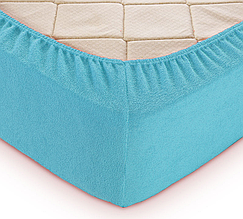 Щільне натяжне простирадло на матрац 200 220 однотонне махрове, простирадло на гумці зносостійке Бірюзовий