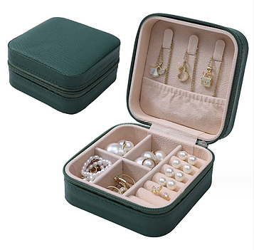 Скринька для прикрас / Футляр для біжутерії / Органайзер для сережок і кілець / Шкатулка для біжутерії  Зелений