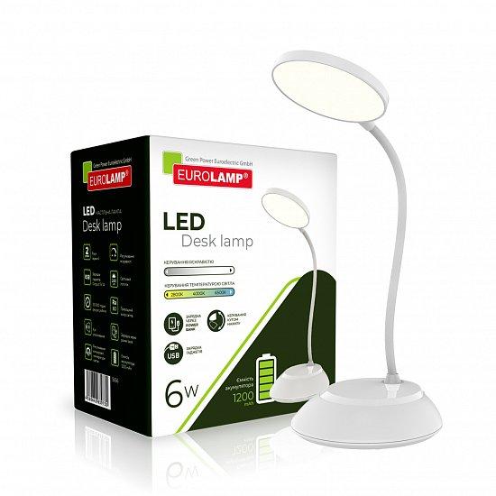 Світильник настільний SMART EUROLAMP 6W 2800-6500K dimmable USB+BATTERY білий (LED-TLB-6W(white)USB)