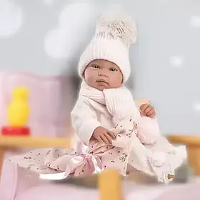 Іспанська Лялька Ллоренс Новорожений Вініловий Пупс Анатомічна Дівчинка Тіна 42 см у Рожевій Одягі з Пледом