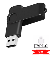 2в1 Флешка 32GB USB + Переходник Type-C USB-Флешка для Компьютера Смартфона Планшета (Черная)