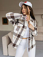 Рубашка женская в клетку черный/белый цвет кашемировая на пуговицах оверсайз 42-46, 48-52|Рубашка женская тепл Мокко, L-XXL