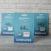 Карта памяти, флешка, Samsung Plus EVO 64GB microSD + адаптер U1 A1 class 10 Для камер, дронов, телефонов