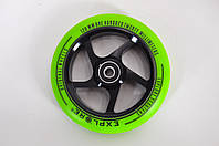 Колесо для трюкового самоката 120 мм дюралевый диск Explore Scooter Wheel зеленый полиуретан + ABEC 9