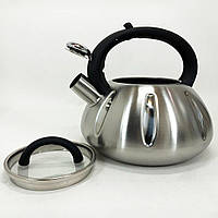 Чайник із свистком Unique UN-5303 кухонний на 3 літри, металевий чайник із нержавіючої сталі. WK-917 Колір: чорний