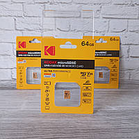 Карта памяти, флешка, накопитель Kodak micro SD 64Gb U3 A1 class 10 Для камер, дронов, телефоновКарта памяти,