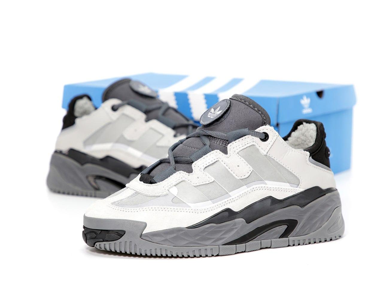 Чоловічі та жіночі кросівки Adidas Niteball White Grey Winter Адідас Найтбол білі шкіра замш текстиль зима