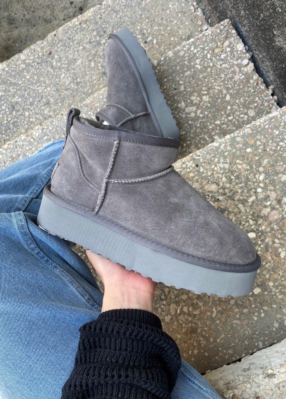 Уги жіночі UGG Ultra Mini Platform Grey на платформі ультрамінні короткі на хутрі овчина стильні