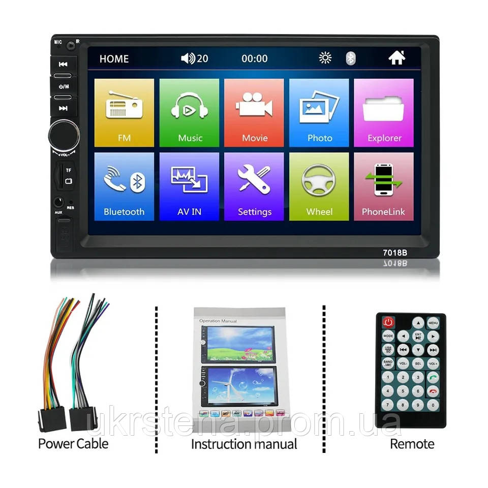 Автомагнітола 2DIN, 7", MP5, USB, Bluetooth, 7018B + Пульт / Сенсорна магнітола в машину / Мультимедіа в авто