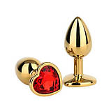 Золота анальна пробка з кристалом серце - 8,2*3,3 см (M) — Анальні іграшки, фото 4