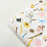 Бязь "Луг" сухоцвіти з метеликами та бджолами на білому тлі № М-3166, фото 7