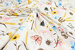 Бязь "Луг" сухоцвіти з метеликами та бджолами на білому тлі № М-3166, фото 4