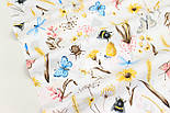 Бязь "Луг" сухоцвіти з метеликами та бджолами на білому тлі № М-3166, фото 2