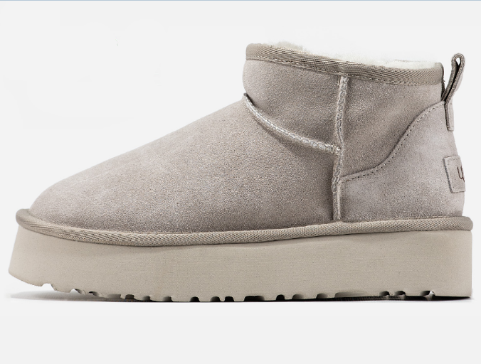 Уги жіночі UGG Ultra Mini Platform Light Grey на платформі сірі ультрамінні короткі на хутрі овчина