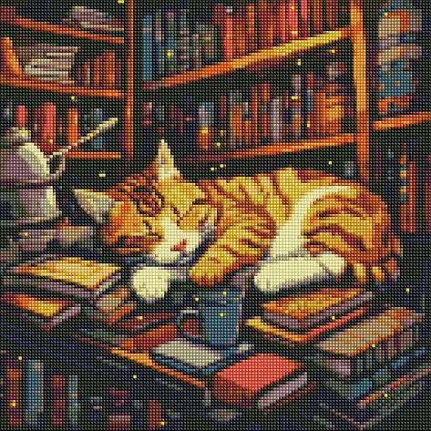 Алмазна мозаїка AMO7648 Пухнастий книголюб з голограмними стразами (АВ) ©art_se, 40х40 см Ideyka на підрамнику, фото 1
