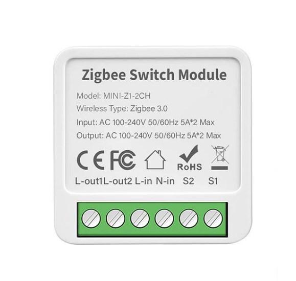 Реле 2-х два канали Tuya Smart Life ZigBee 3.0 двоканальне реле в підрозетник MINI-2CH дзвінковий вимикач