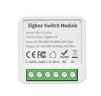 Реле 2-х два канала Tuya Smart Life ZigBee 3.0 двухканальное реле в подрозетник MINI-2CH звонковый выключатель