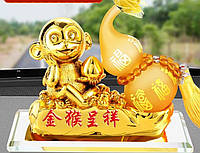 Статуэтка Золотая Обезьяна для Богатства Достаток, Процветание, с тыквой Ву Лу для Здоровья с целебным маслом