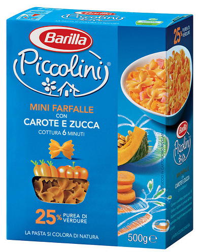 Макарони дитячі твердих сортів Barilla «Piccolini» mini Farfalle з гарбузом і морквою 500 г.