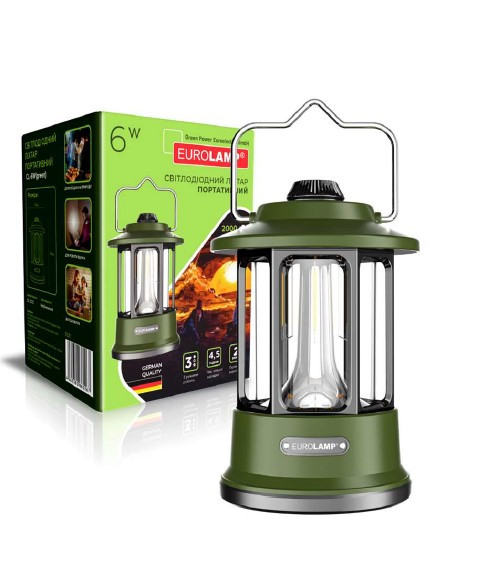 Світлодіодний ліхтар EUROLAMP портативний 6W battery+Type-C зелений (CL-6W(green))