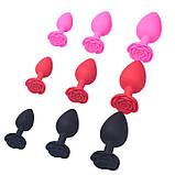 Силіконова анальна пробка "Роза" - 7*2,8 см (S) — Рожевий — Анальні іграшки, фото 3