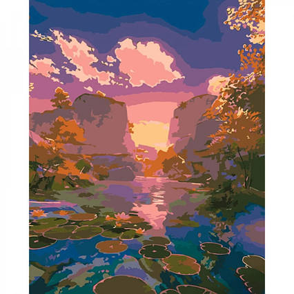 Набір для розпису за номерами картина за номерами Озеро серед гір Strateg розміром 40х50 см (GS710)