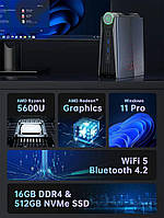 Системний блок ACEMAGICIAN Mini Gaming PC ARM5 AMD Ryzen 5 5600U 16GB/512GB Windows11 Pro,RGB Light, WiFi 5 .