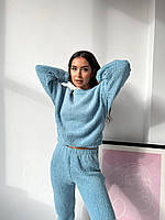 Женская махровая пижама теплая Тедди зимняя 42-44(XS-S), 46-48(M-L) цвет голубой Зима