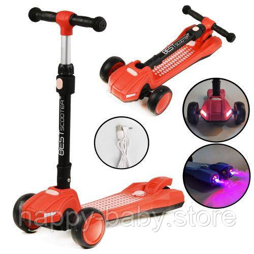 Самокат триколісний "Best Scooter", світло, дим (помаранчевий), фото 1