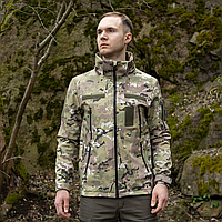 Тактическая мужская куртка ткань Soft Shell премиум качество мультикам осенняя, Куртка с капюшоном и липучками M
