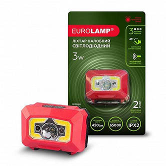 Світлодіодний ліхтар EUROLAMP налобний 3W COB Red Light 3хААА червоний (HL-3W(red)), фото 1