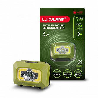 Світлодіодний ліхтар EUROLAMP налобний 3W COB Red Light 3хААА зелений (HL-3W(green)), фото 1