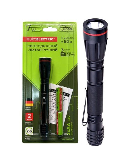 Світлодіодний ліхтар EUROELECTRIC ручний 7W 6500K 2хAA (FLASH-7W(EE))