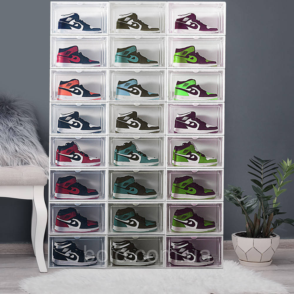 Складана шафа для зберігання взуття 1Pack B12-01, органайзер штабелюючий, 24 секції, Прозорий (HA-360)