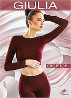 Дихаючий Жіночий спортивний топ Giulia Crop Top топік для спорту та фітнесу з довгим рукавом Бордовий, фото 3