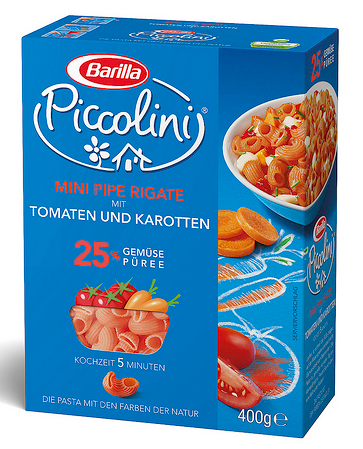 Макарони дитячі твердих сортів Barilla «Piccolini» mini Pipe Rigate з помідорами і морквою 250 гр.
