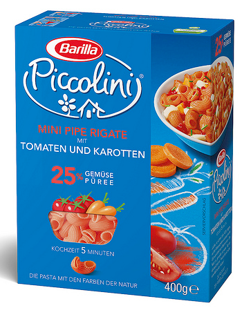 Макарони дитячі твердих сортів Barilla «Piccolini» mini Pipe Rigate з помідорами та морквою 250 г.