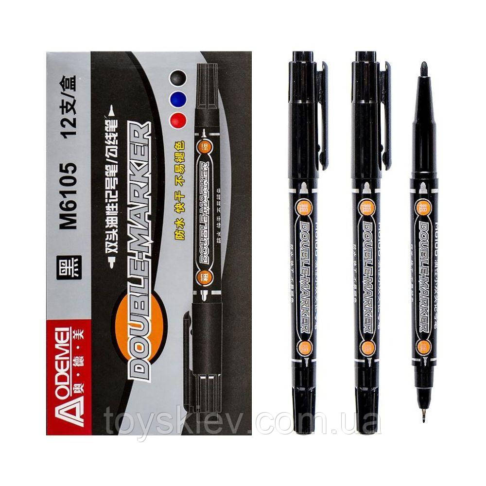 6105 Маркер перманентний тонкий, чорний, 12 штук у коробці, фото 1