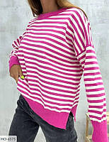 Жіночий осінній джемпер у смужку з трикотажними манжетами 5 кольорів розміри 42-46