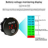 Вольтметр врізний з кнопкою вимкнення та відсотками заряду. Червоний, фото 9