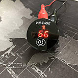Вольтметр врізний з кнопкою вимкнення та відсотками заряду. Червоний, фото 2
