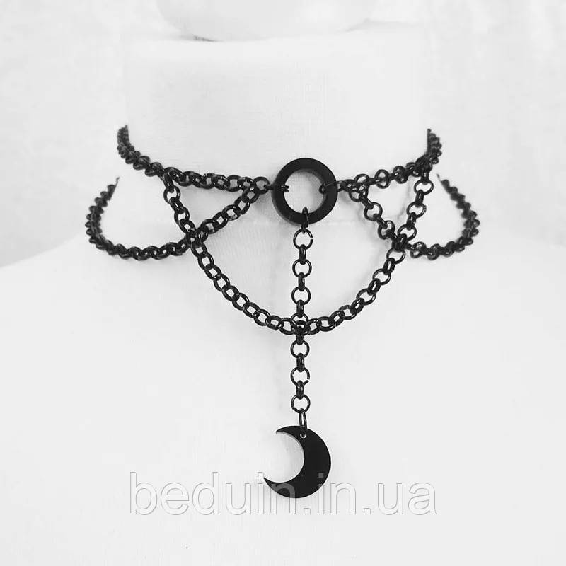 Готичний ланцюговий Чокер ельфівська підвіска "Луна Black" — Aushal Jewellery