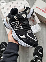Бело черные мужские кроссовки New Balance 9060 осень-весна, стильные кроссовки Нью Баланс текстиль-замша