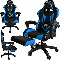 Кресло игровое геймерское Malatec Dunmoon 8978 BLUE компьютерное с подставкой для ног офисное раскладное Синее