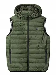 Чоловічий оливковий  жилет з капюшоном та електропідігрівом Glo-story XL