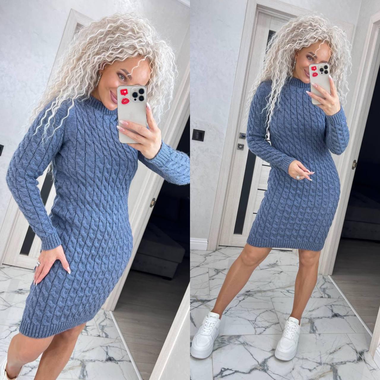 Жіноча в'язана сукня з довгим рукавом з напівшерсті Smmod8729